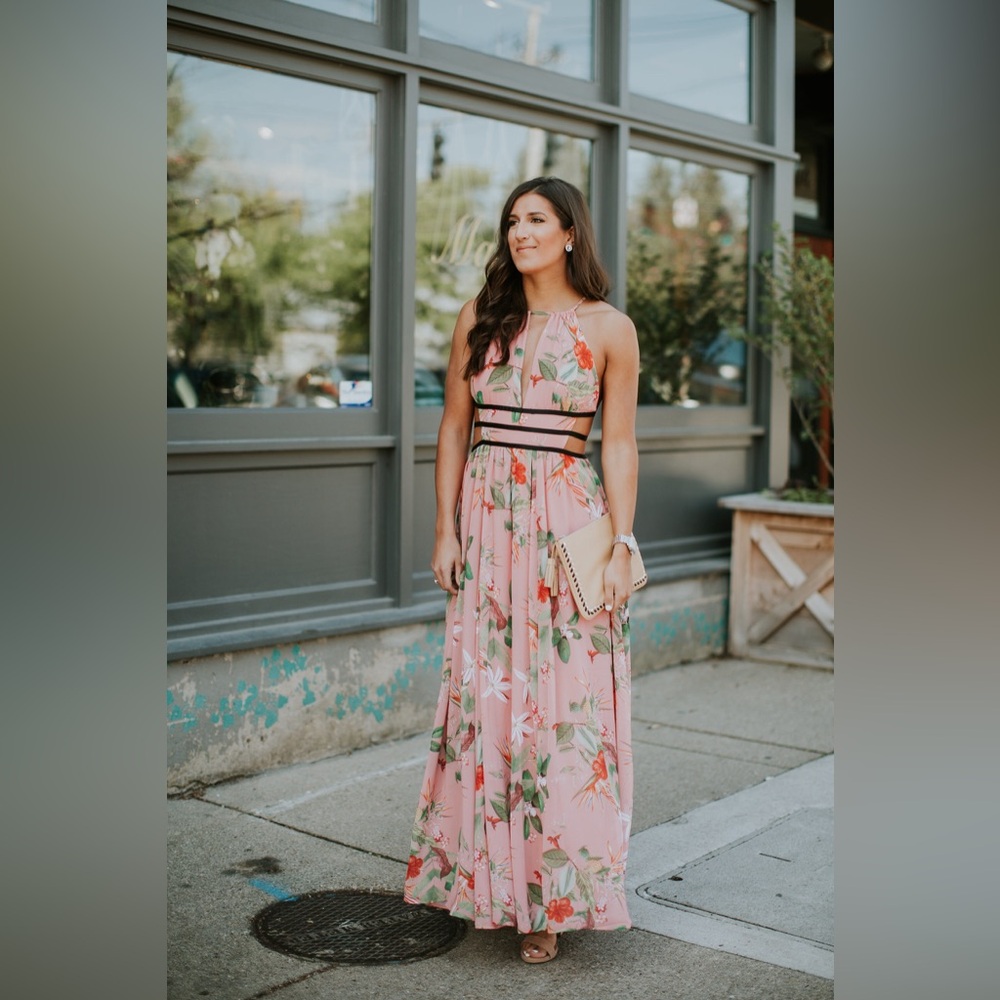 EXPRESS Small Salmon Floral Maxi Dress